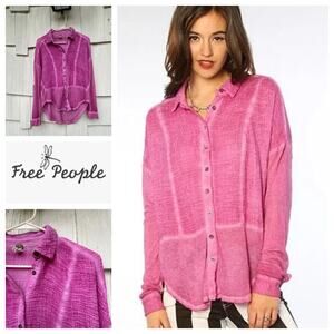 Free People We The Free Zahara Pink Collared Button Down Gauze Shirt Top Size XS